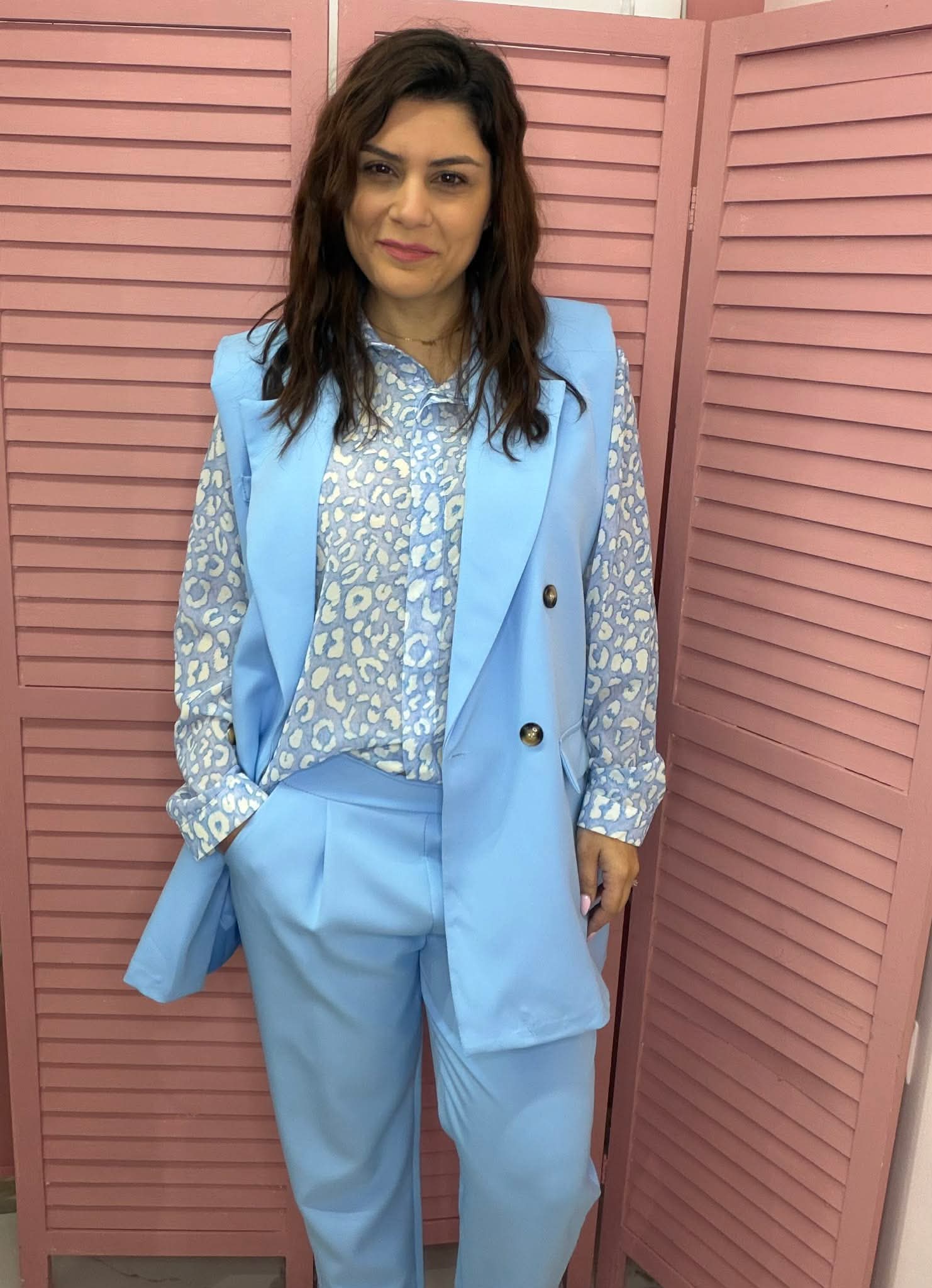 Κουστούμι σετ με αμάνικο γιλέκο - γαλάζιο