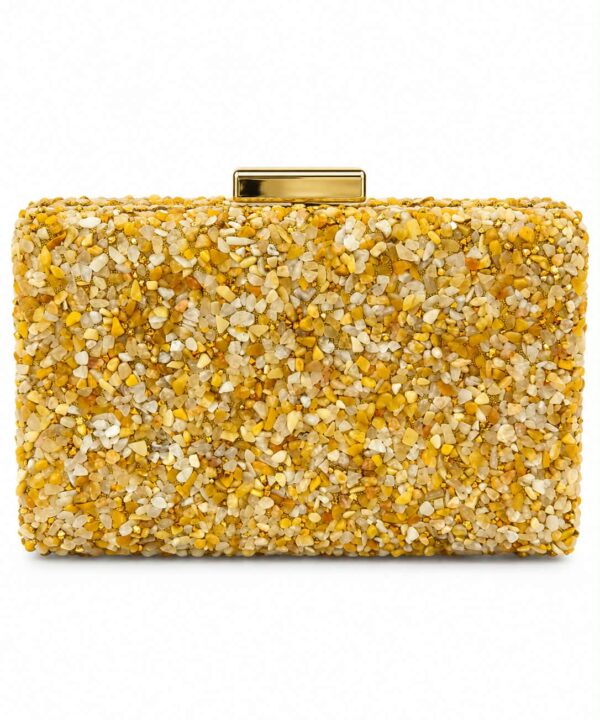 Τσαντάκι clutch με πέτρες - beige gold
